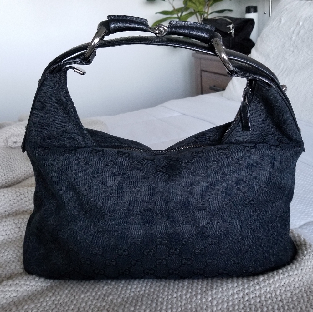 Authentic Gucci Monogram Medium Horsebit Hobo